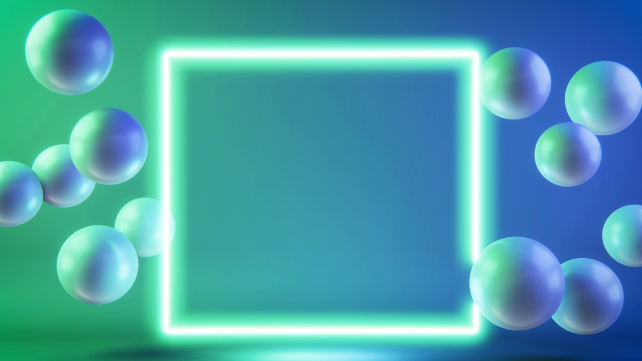 4k视频的球在运动和方块在蓝绿色的背景。视频下载