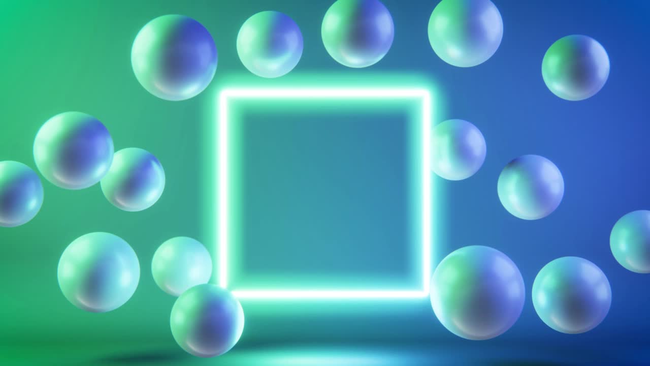 4k视频的球在运动和方块在蓝绿色的背景。视频下载