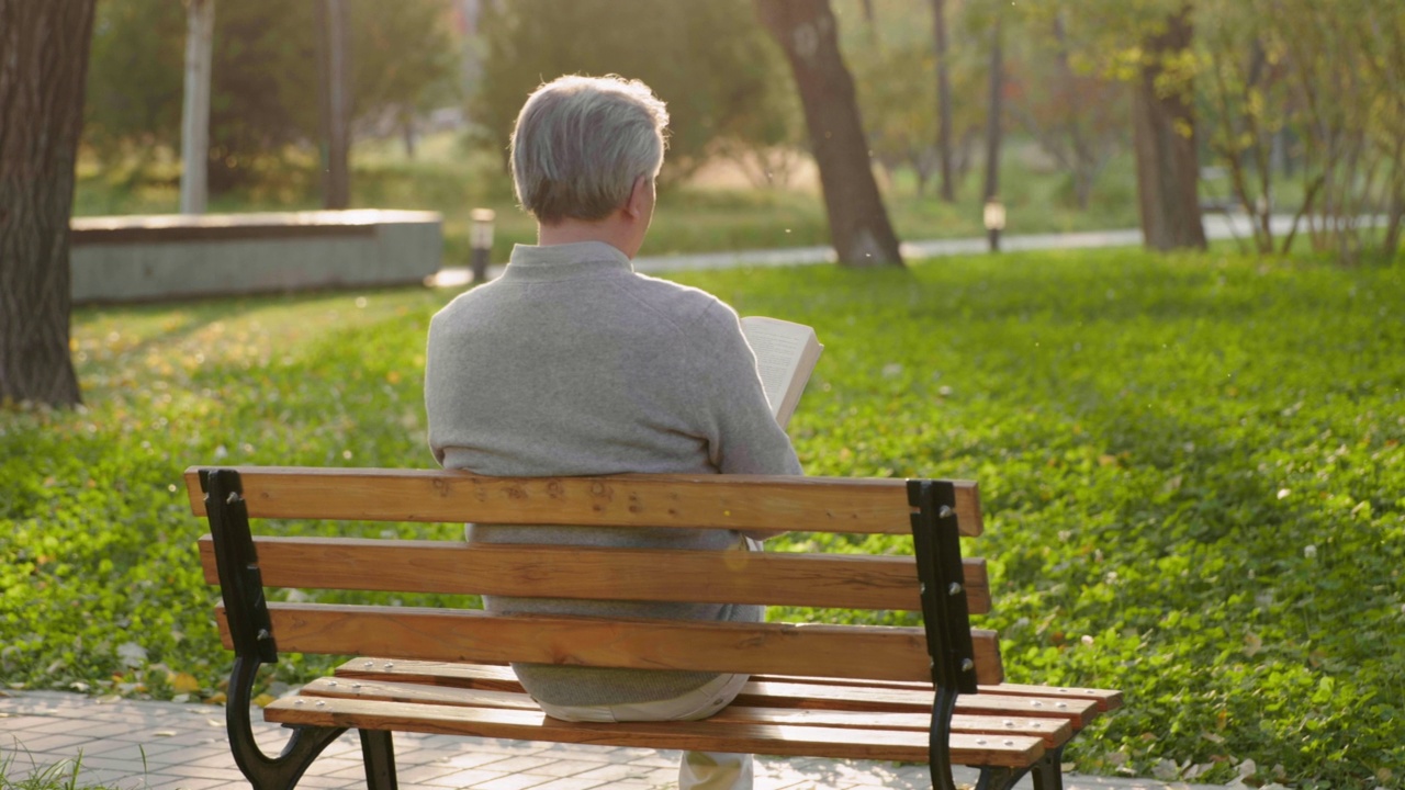 老人在公园看书，4K视频素材
