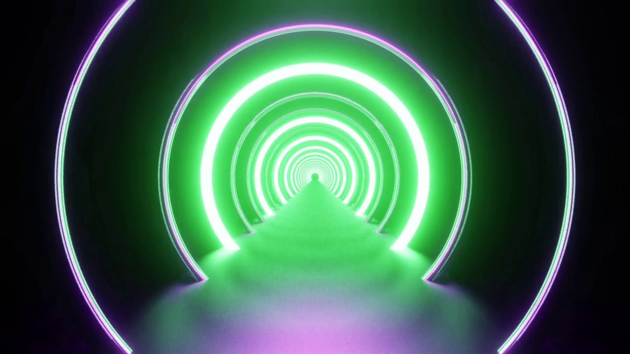 绿色带紫色光环隧道背景VJ环视频素材