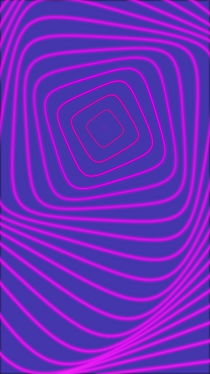 可循环数字霓虹灯广场几何形状的背景。垂直的4K未来主义闪闪发光的动画模式，向前移动与非常接近紫色的颜色在黑暗。网络概念与拷贝空间视频素材