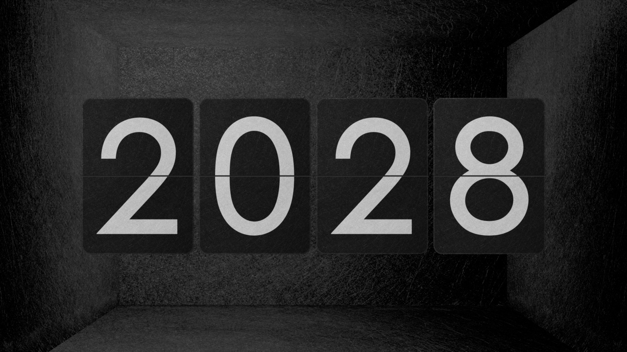 翻板时钟从2021年切换到2022年，一直到2029年。暗区盒子。视频素材