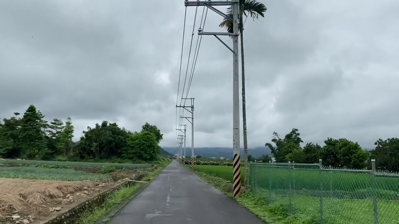 沿着被稻田包围的乡村道路骑行视频下载