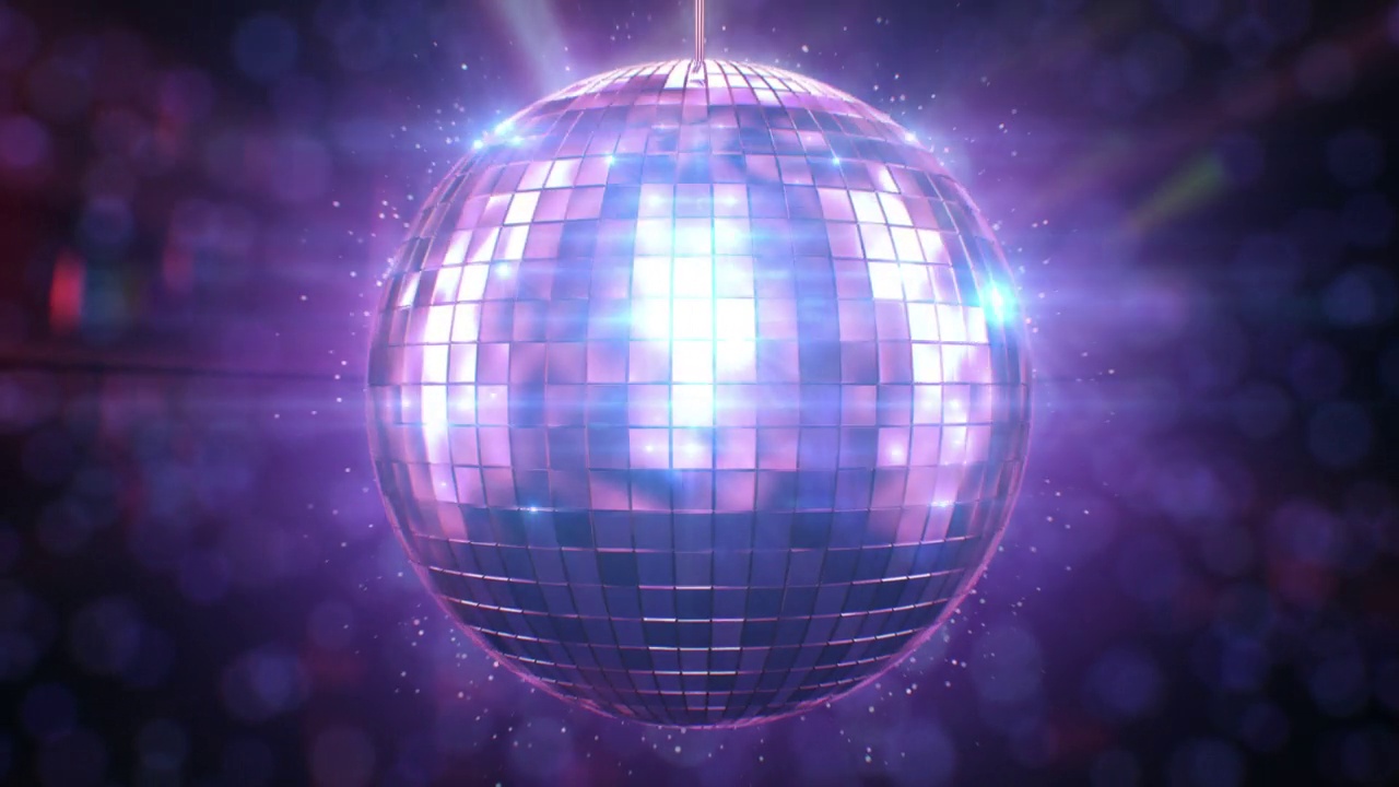迪斯科球旋转无缝闪光紫色蓝色颜色。在抽象迪斯科舞厅旋转的旋转三维动画。可循环孤立的复古镜球运动。视频下载