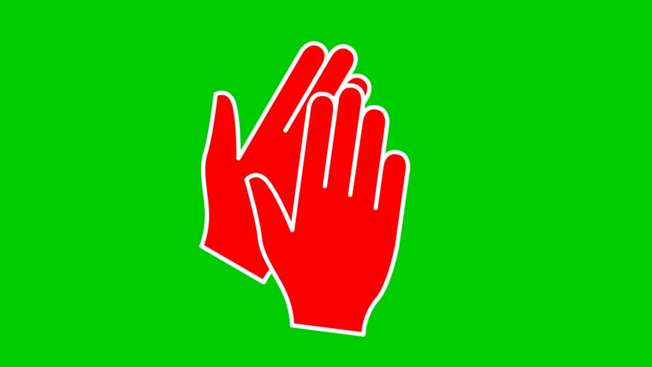 生动的红色双手符号。手鼓掌。图标的掌声。毛圈的视频。矢量平面插图孤立在绿色背景上。视频素材