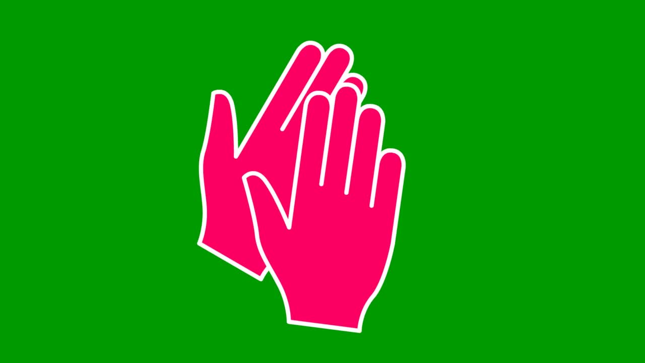 粉红色的手的动画符号。手鼓掌。图标的掌声。毛圈的视频。矢量平面插图孤立在绿色背景上。视频素材