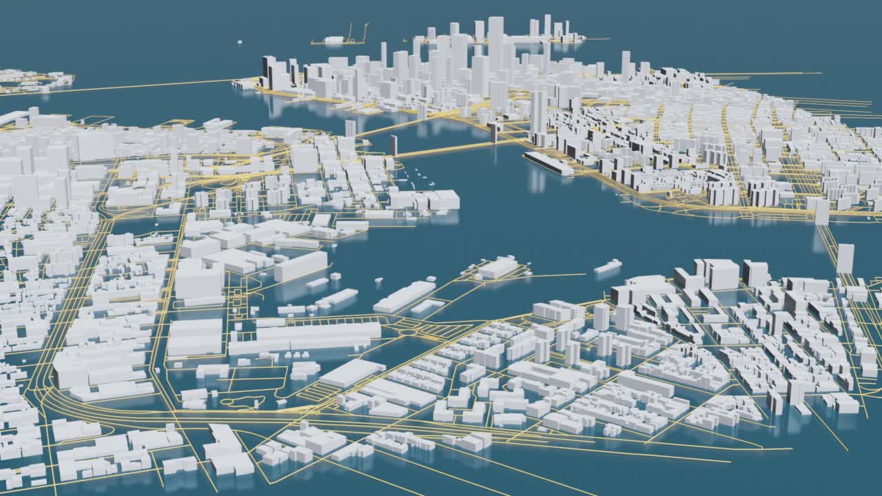 3D动画的未来城市建筑与摩天大楼视频下载
