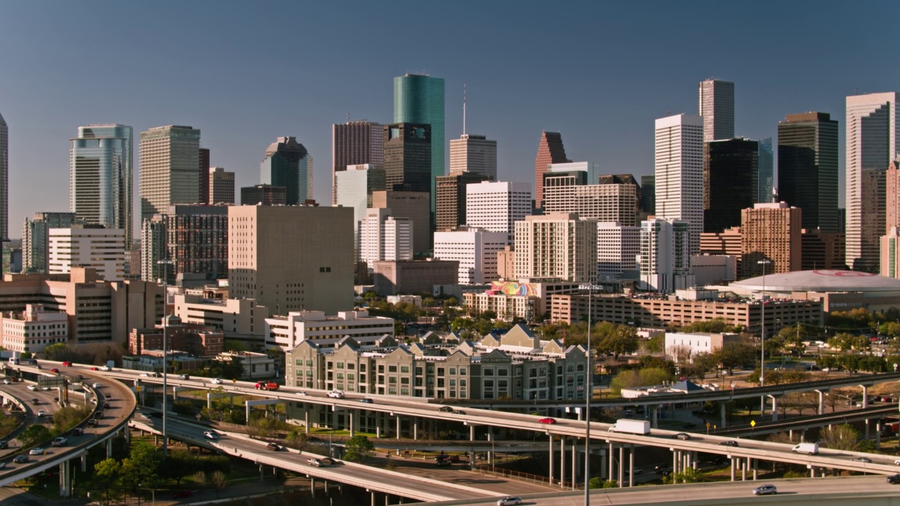 休斯顿市中心的鸟瞰图，德克萨斯州视频素材