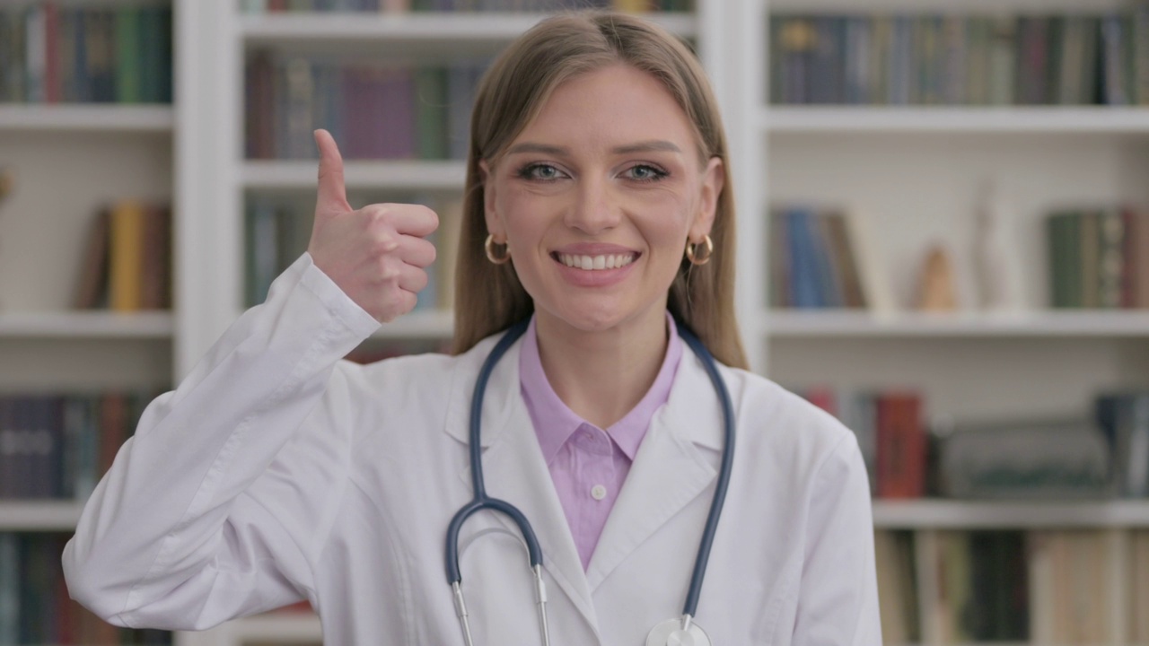 女医生竖起大拇指的手势视频素材