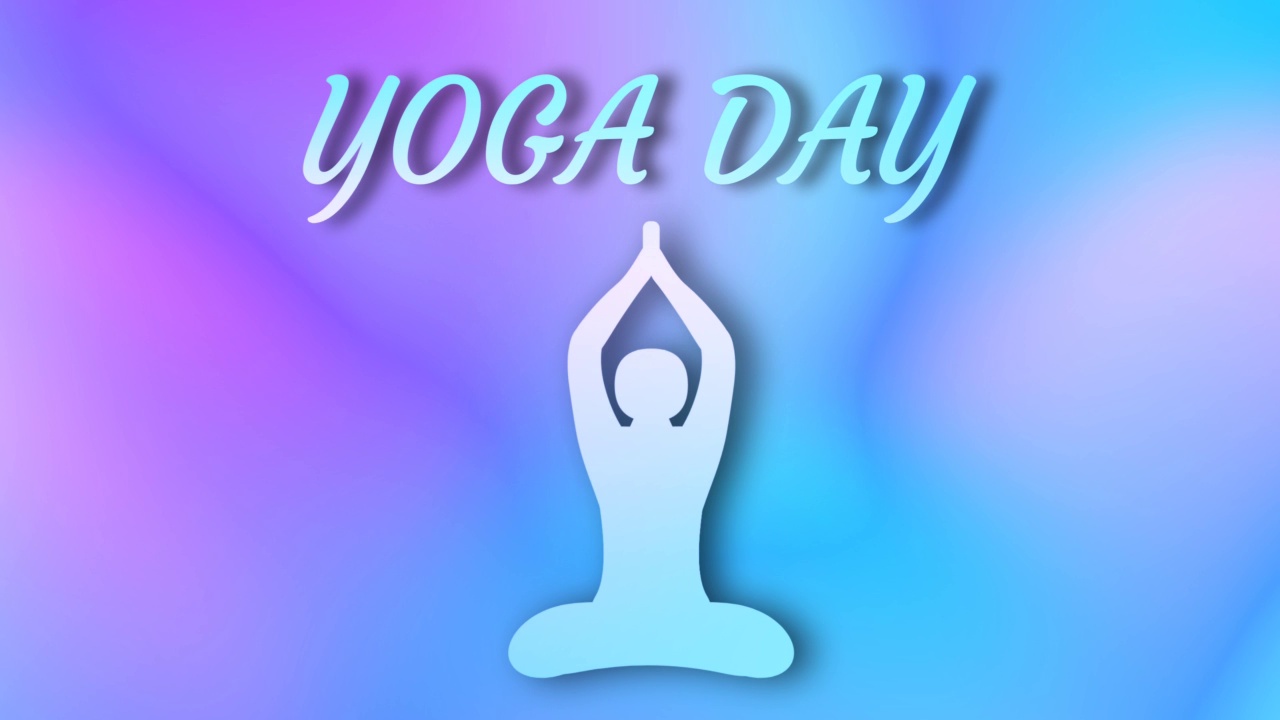 瑜伽日插图在光滑的蓝色和粉红色的背景。国际瑜伽日的概念。视频下载