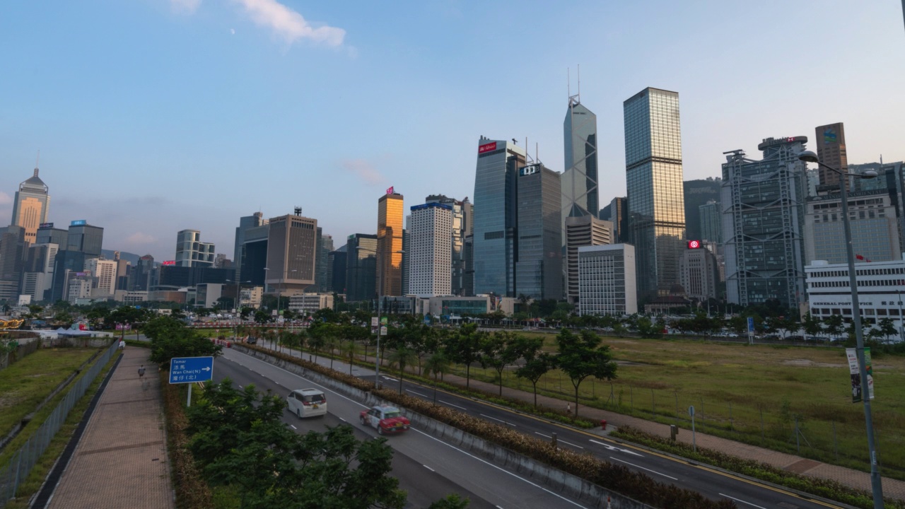 4k超高清昼夜时间推移金钟香港天际线大厦城市景观。全球商业和金融中心。视频素材