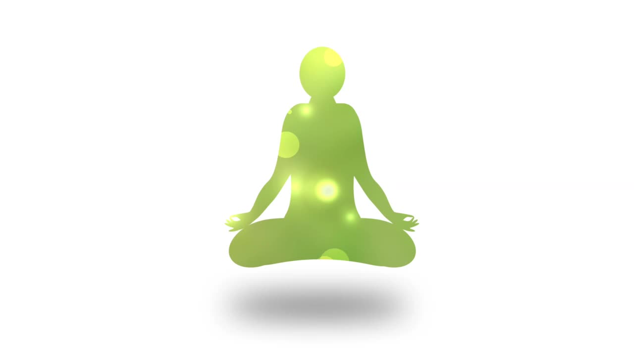 瑜伽平静心灵动画孤立在白色背景与绿色浮动圈。视频下载
