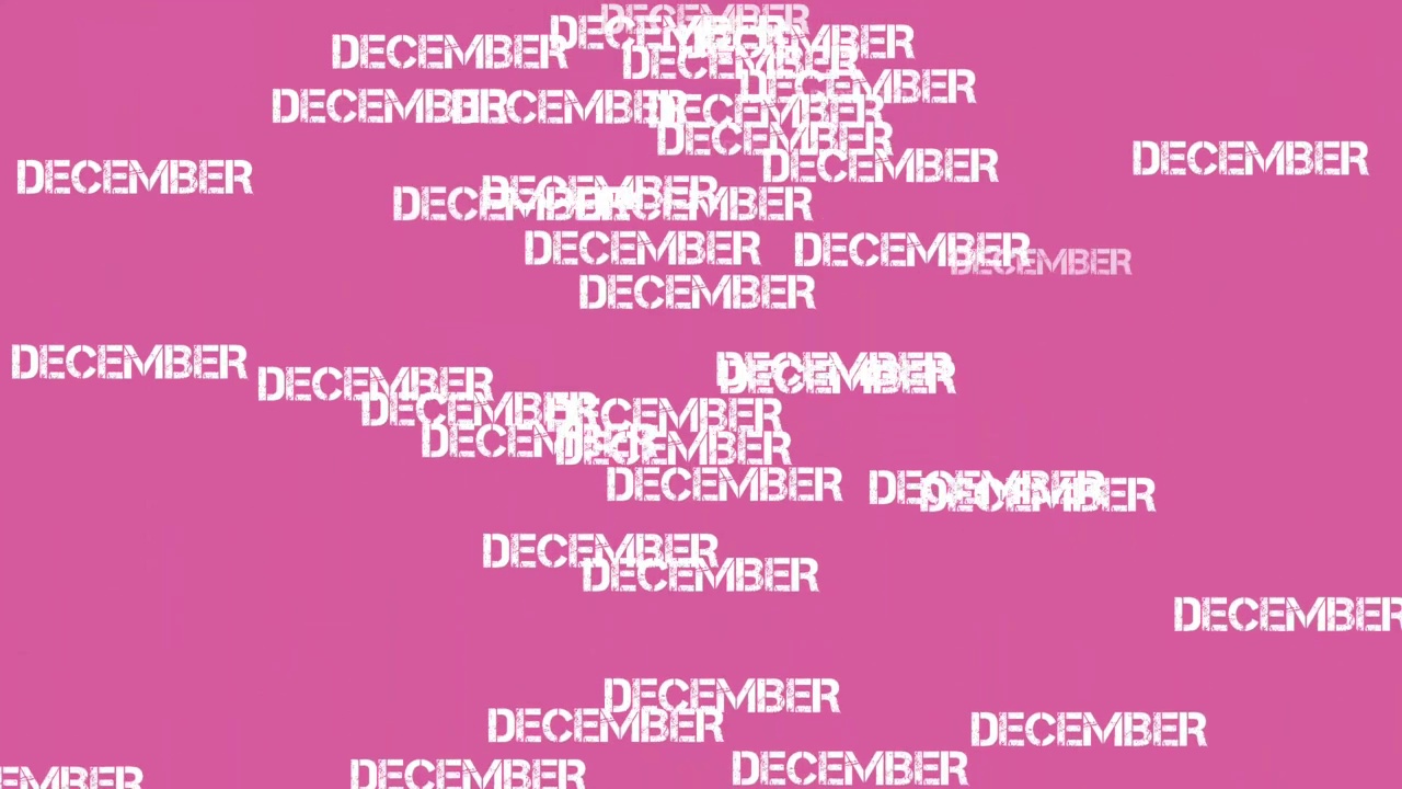 十二月文字动画落在粉红色的背景。雨的文字卡通动画视频素材