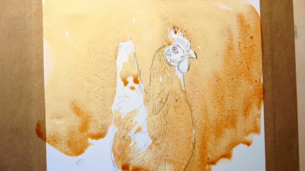 利特伯恩，肯特，英国。2022年5月15日。用水彩画画一只母鸡视频素材