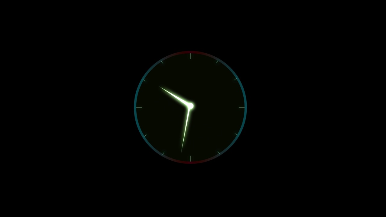 孤立的彩色时钟显示时间在黑色背景动画视频视频素材