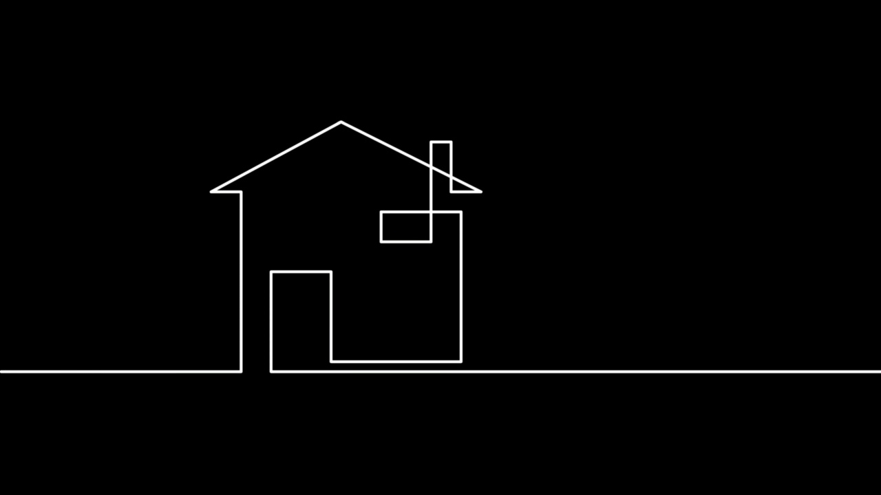 动画一线画一个家。房屋的规划、设计和开发连续线自绘制。动画演示视频下载