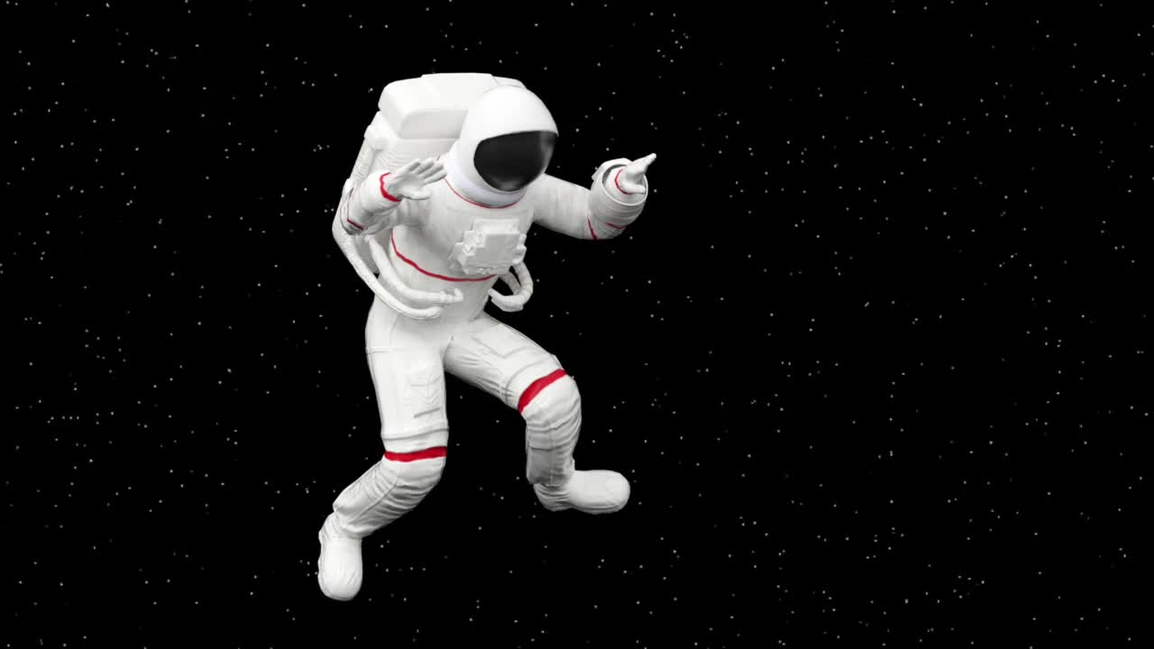 超现实的飞行漂浮宇航员或宇航员或宇航员在太空服，未来科幻宇宙银河背景，3d渲染现代当代创意动画，无缝循环插图视频下载