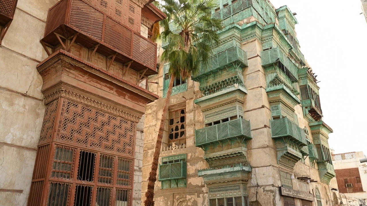 吉达老城区巴拉德的Mashrabiya视频素材