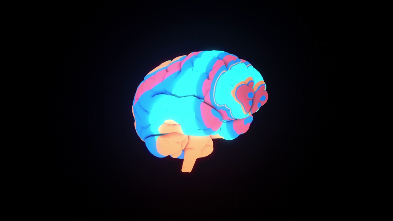 人脑动态发光彩色表面的3d渲染视频素材