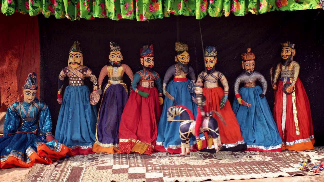 传统的拉贾斯坦邦Kathputli木偶戏，拉贾斯坦邦，印度。视频下载