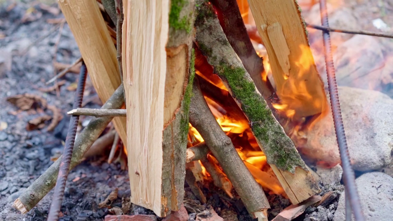 燃烧木材获得木炭视频下载