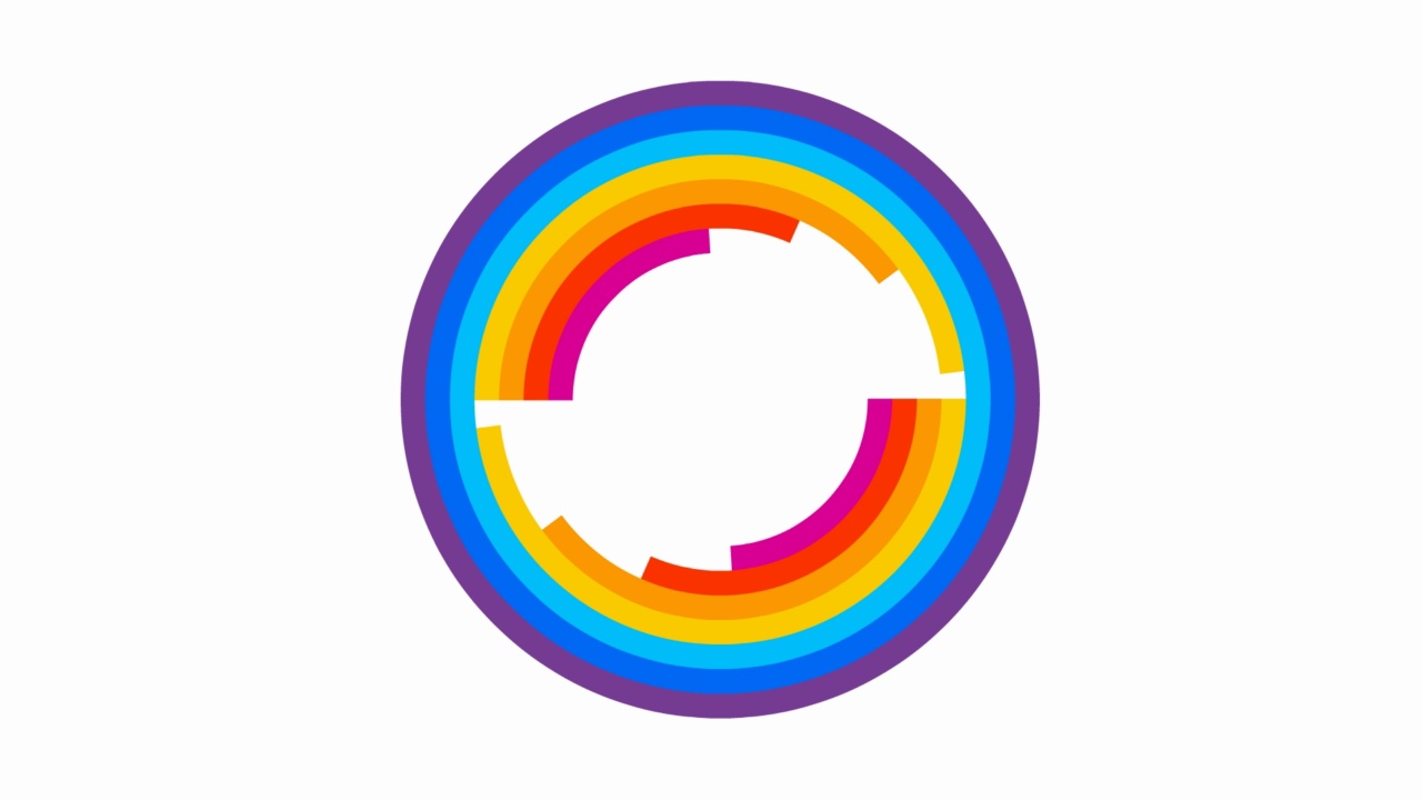 动画多色彩虹圆出现在白色背景。明亮的平面矢量插图孤立在白色背景上。视频下载