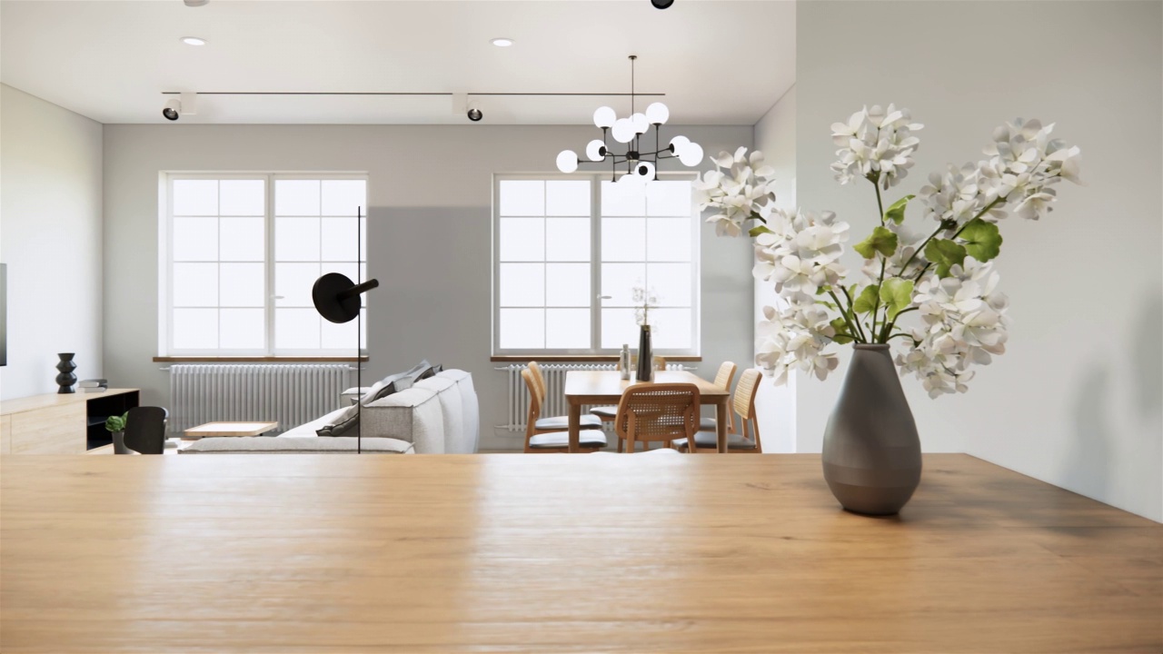 日本风格的室内家具。现代公寓设计。右潘拍摄4k动画视频视频素材