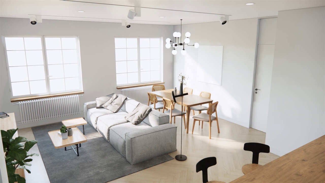 4K视频动画模拟了极简现代日本风格的工作室公寓室内和装饰。3d渲染室内设计场景。视频素材