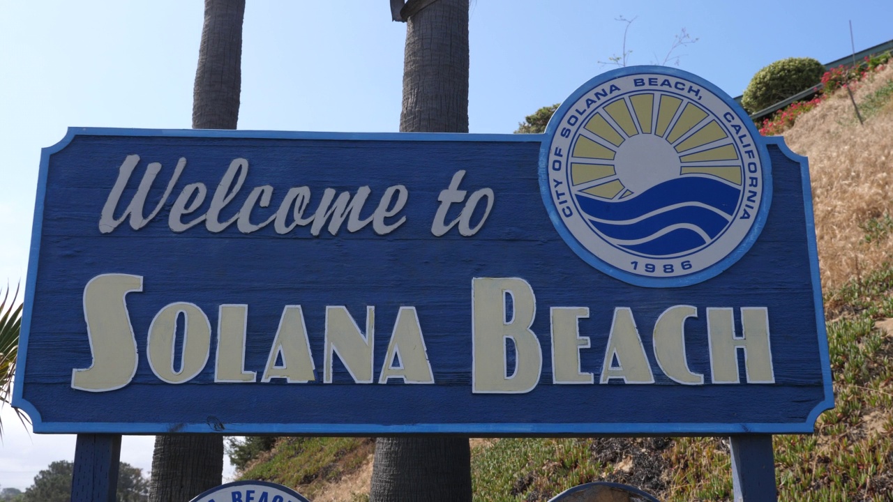 索拉纳海滩加州公众欢迎标志视频下载