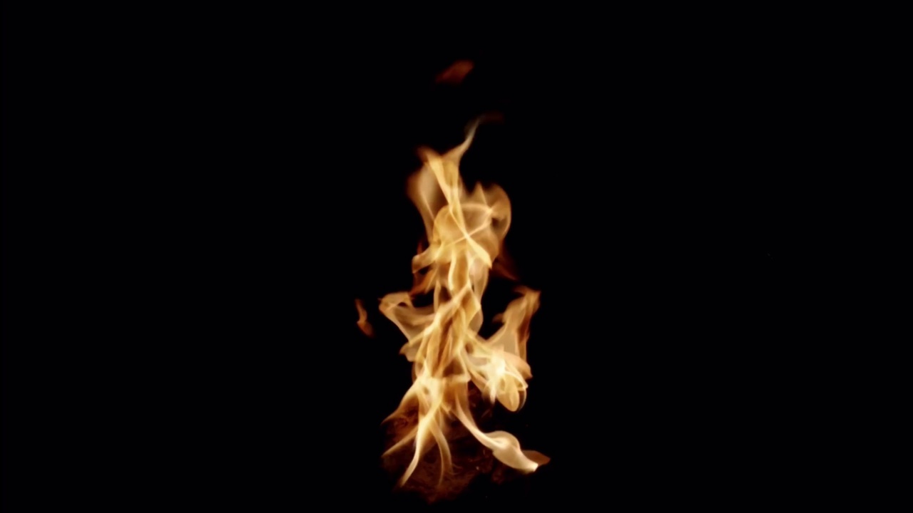 真实燃烧的火焰隔离在黑色背景上。视频下载