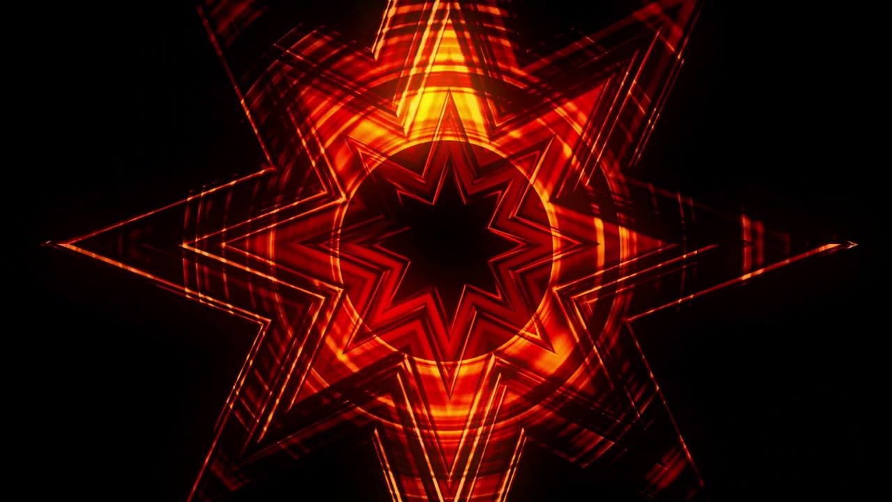 3D渲染的红色火焰星与一个不寻常的照明在黑色背景的艺术装饰视频素材