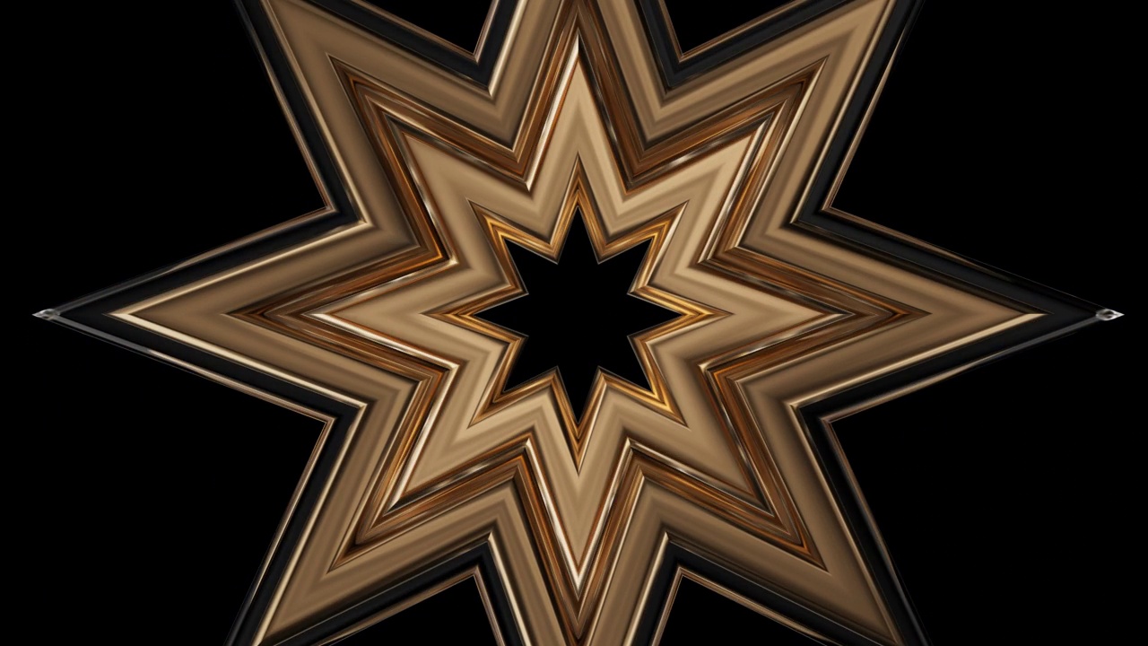 三维模型催眠多层次的金色星形同心移动元素在黑色背景的豪华设计视频素材