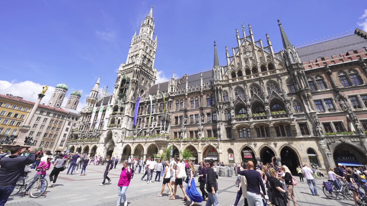 慕尼黑的玛丽广场和新市政厅视频下载