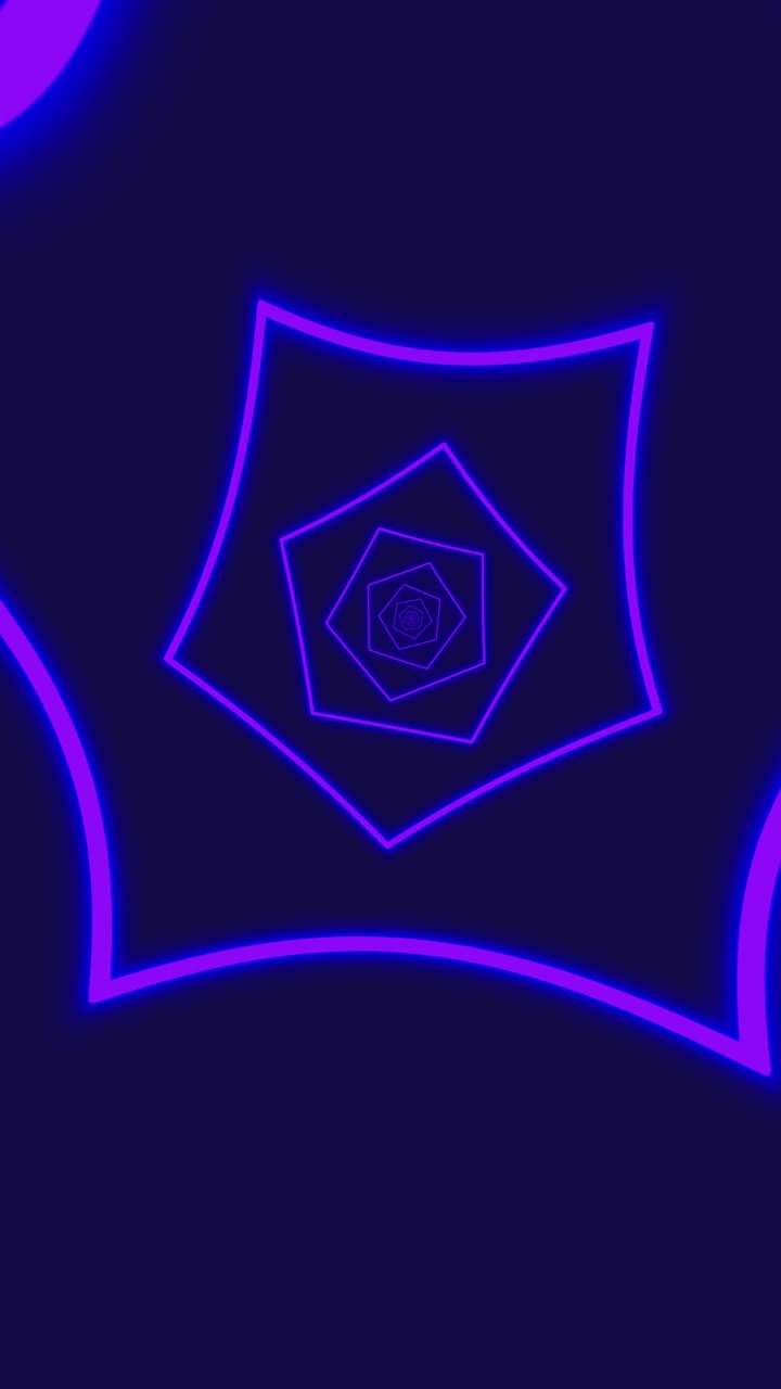 摘要数字霓虹灯五角形隧道背景。垂直的4K变形图案向前移动，并以紫蓝色和紫色改变颜色。技术和网络理念与拷贝空间视频素材