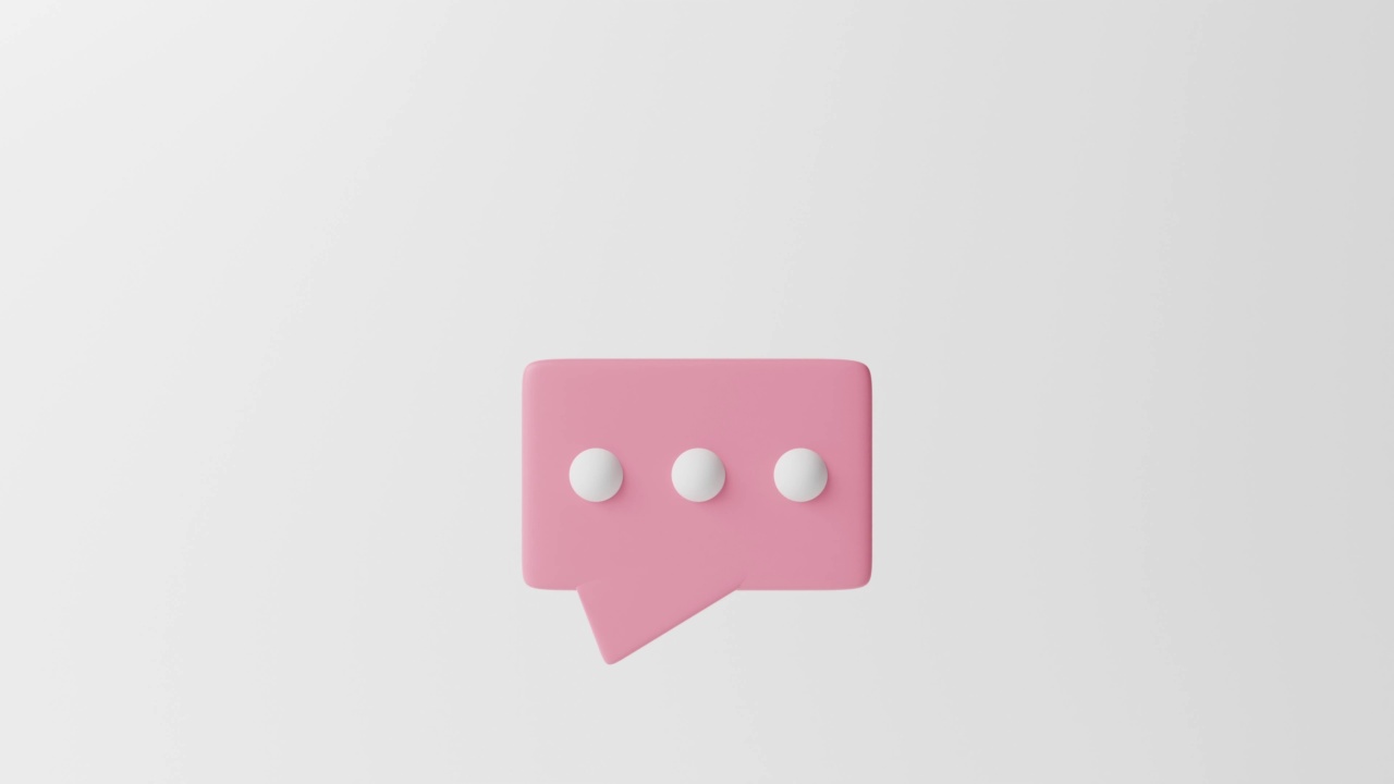 在隔离的白色背景上最小的粉红色聊天泡泡。社交媒体信息的概念。最小空白聊天框标志。聊天文本气泡图标粉彩。评论标志视频下载