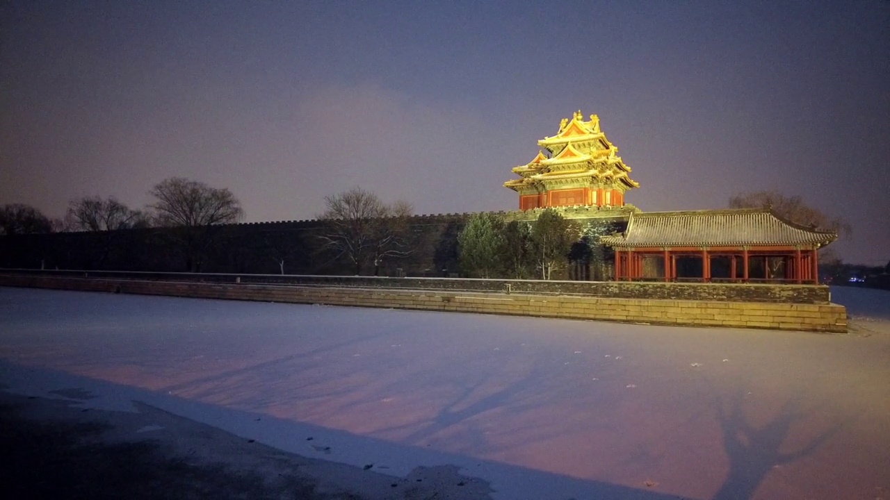 北京故宫角楼夜景的延时摄影视频下载