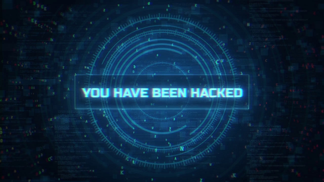 您已被黑客入侵的计算机错误警告信息与技术故障和噪音背景视频素材