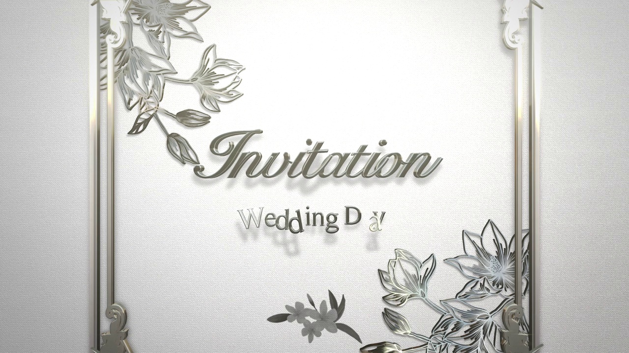 婚礼邀请金框架和复古花卉图案视频素材