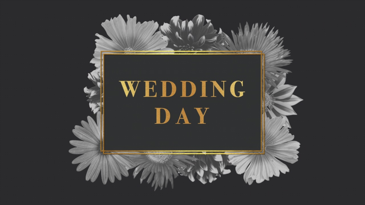 婚礼当天与黄金框架和复古花卉图案视频素材