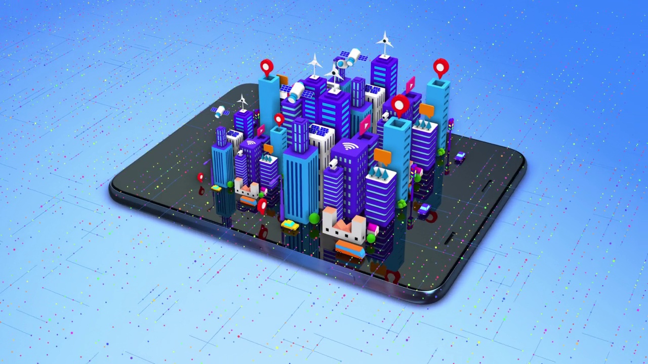 平板电脑上的都市智慧城市。无线网络。循环。视频素材