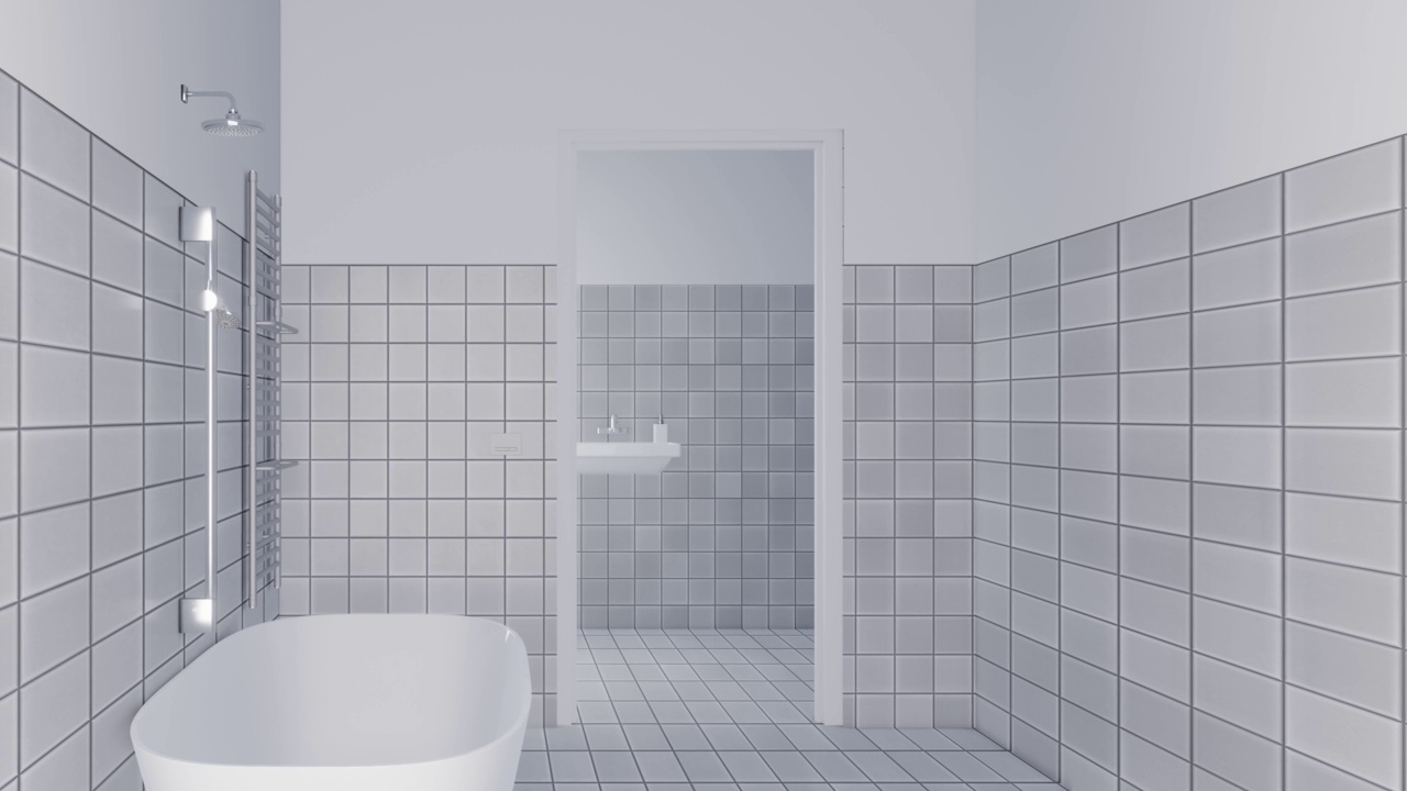 白色现代极简主义浴室3d视频，4k视频素材