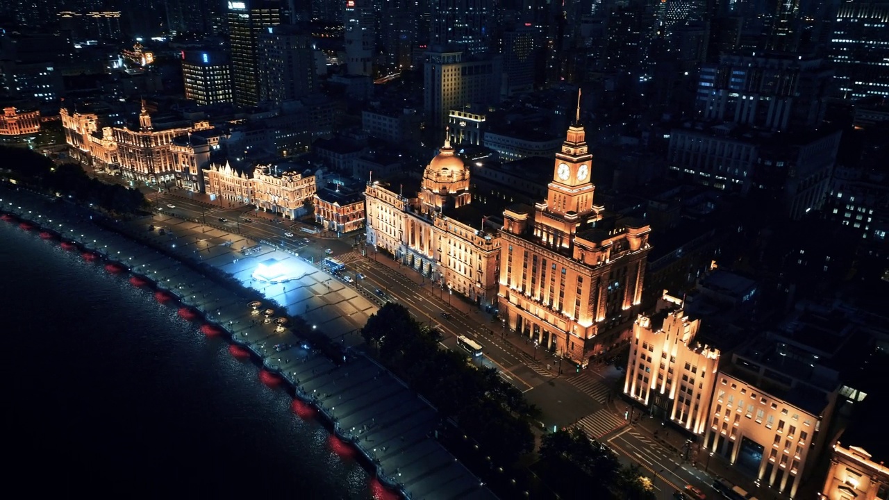 上海外滩鸟瞰夜景视频素材
