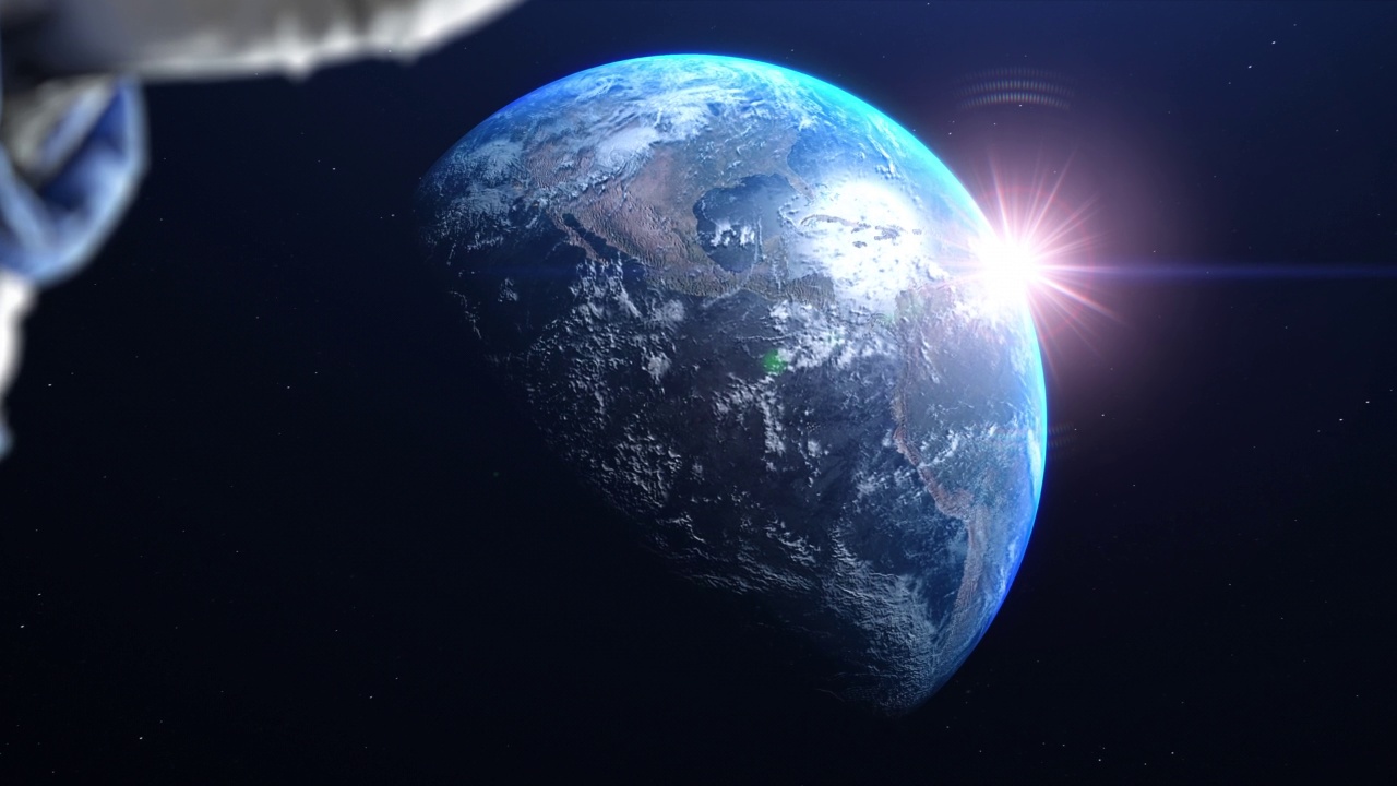 太空飞行宇航员。美丽的地球可见。视频素材