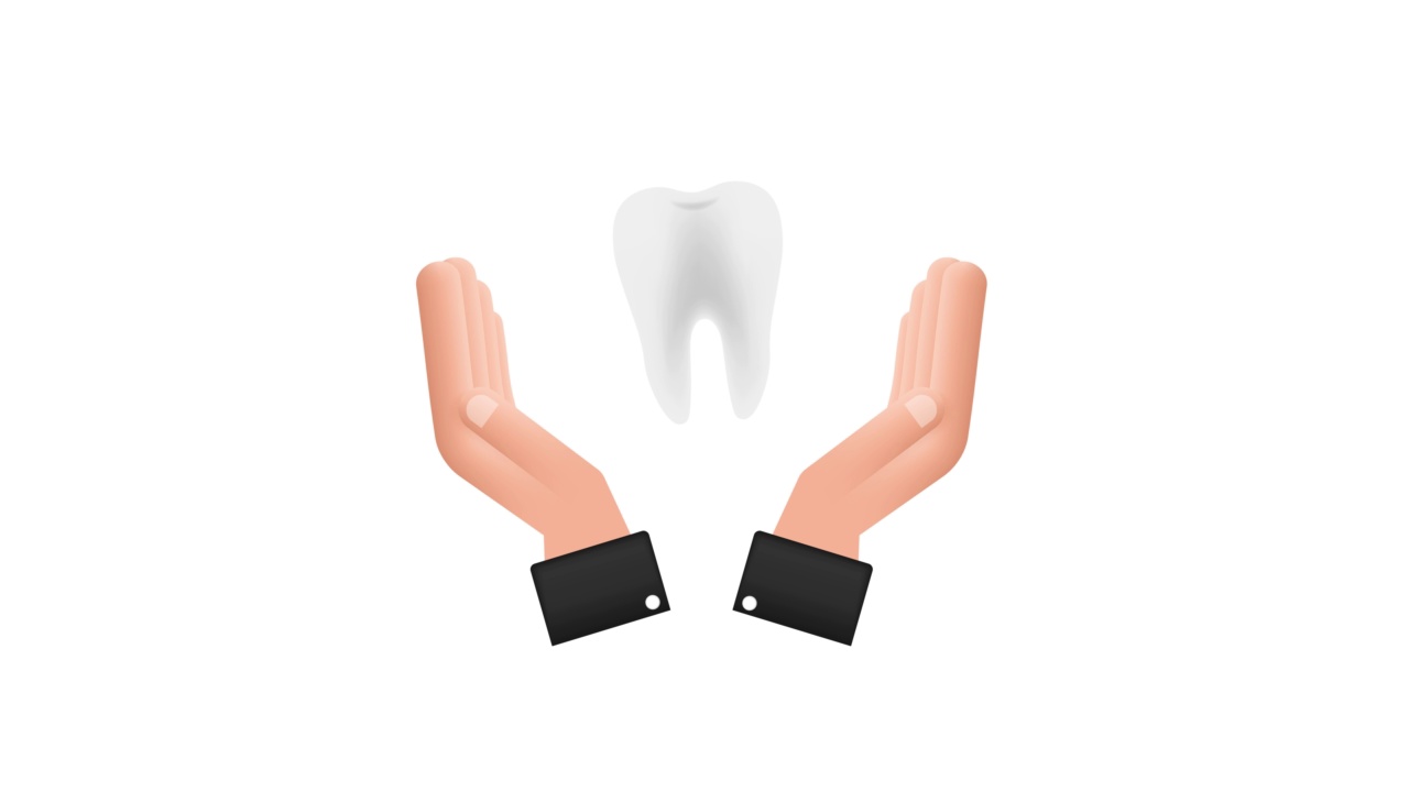 牙齿图标的牙医。健康牙齿在手。人类的牙齿。动画4 k视频素材