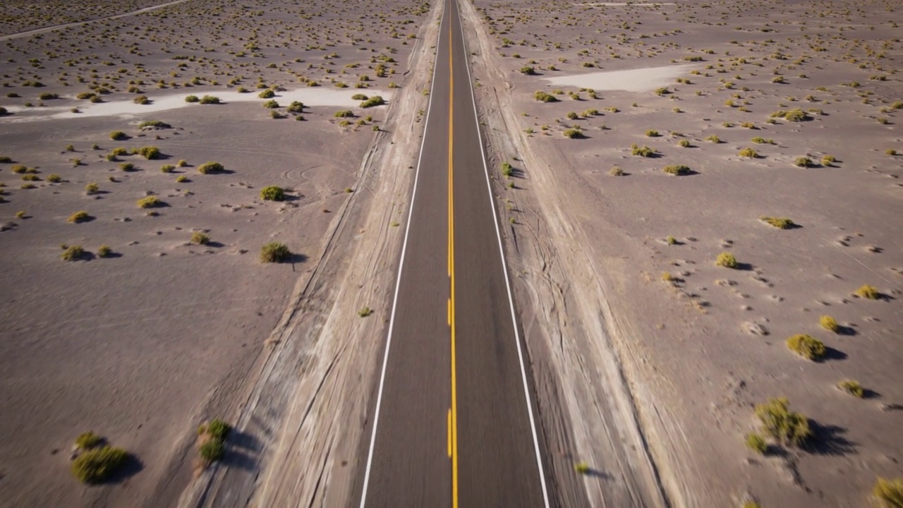 航拍到内华达州一条没有车辆的偏僻沙漠公路视频素材