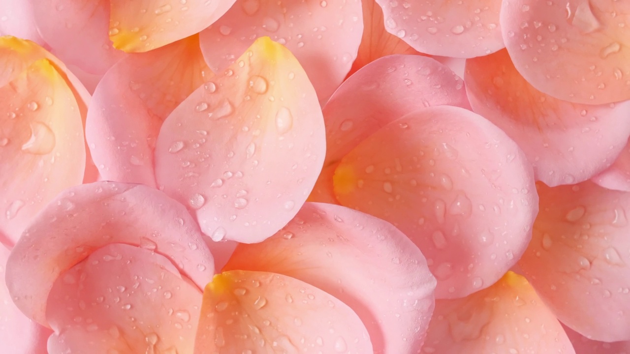 玫瑰粉红色花瓣旋转。缓慢的运动。微距镜头。节日背景，情人节概念。视频下载