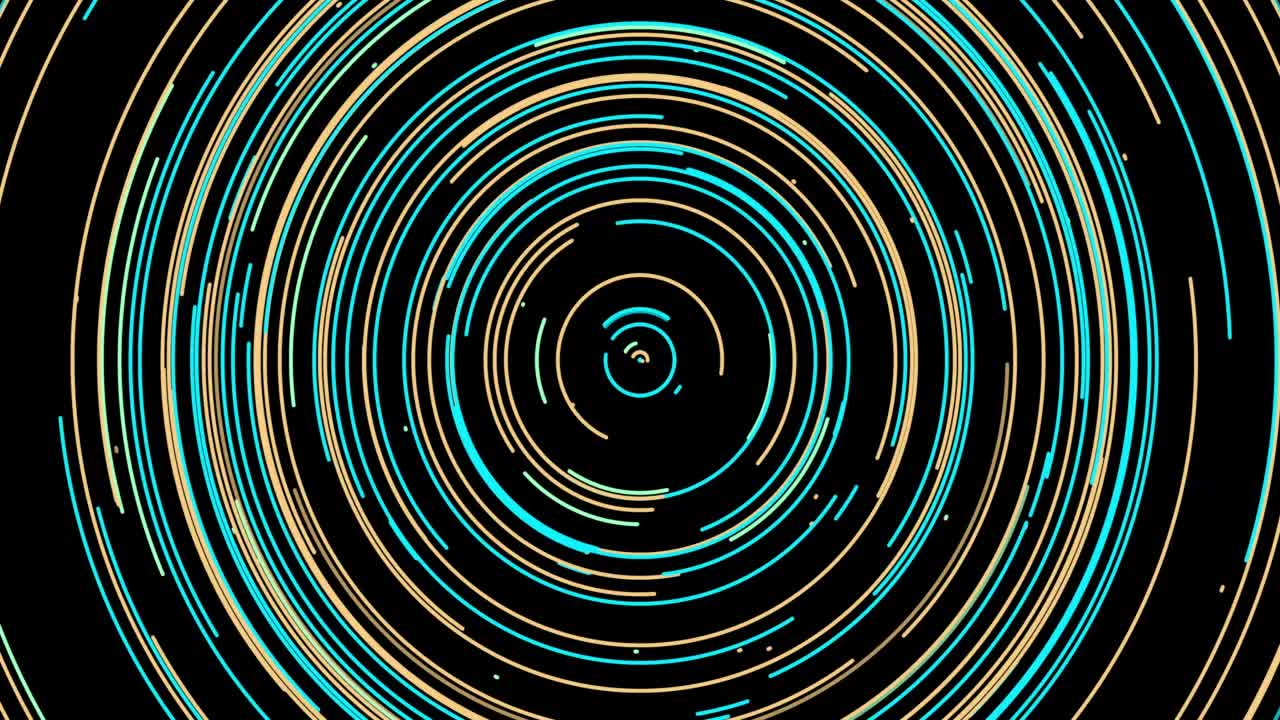 抽象的多色催眠圆圈在黑色背景上的创意装饰视频素材