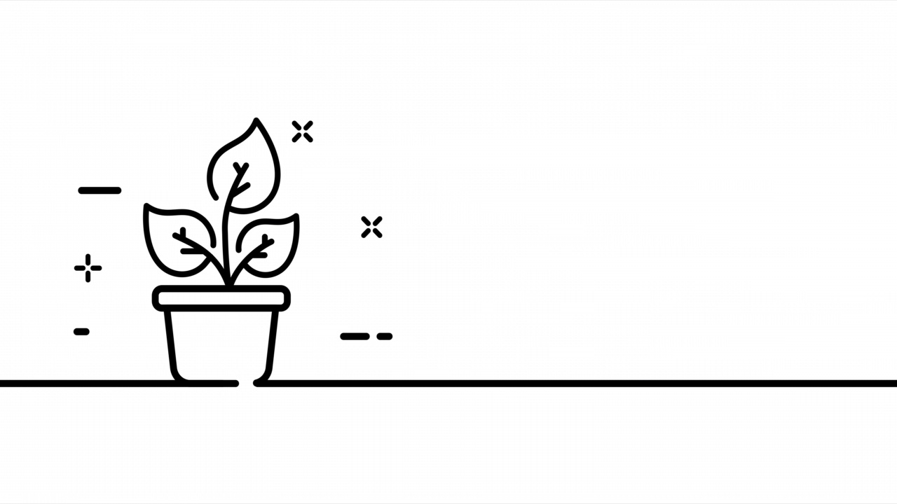 单线画，实线厂。家庭植物、盆栽植物和收获的一条线绘制动画。园艺标志动画。视频4 k视频素材