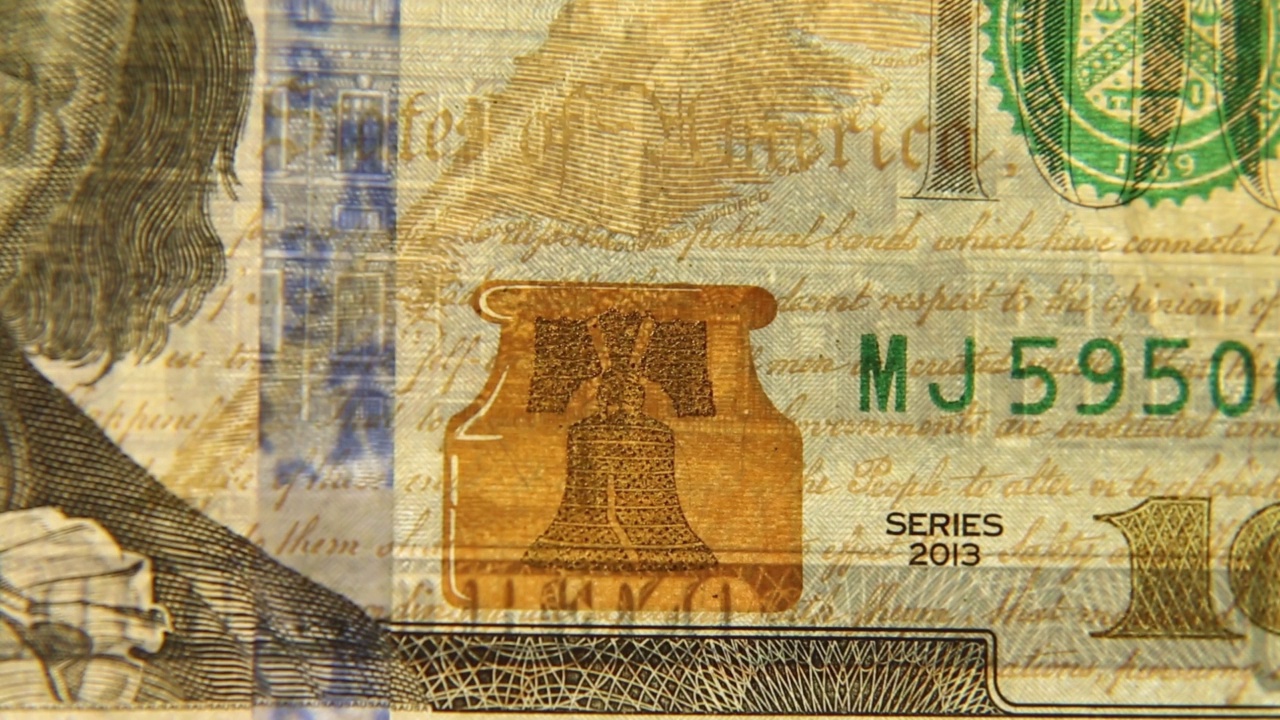 百元美钞特写钞票背景。视频下载