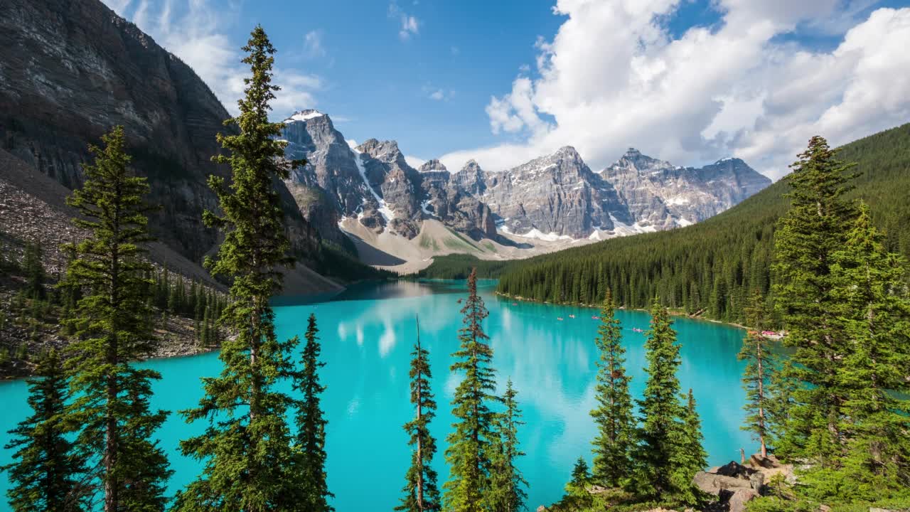 班夫国家公园，夏天冰碛湖和十峰谷在阿尔伯塔省，加拿大视频素材